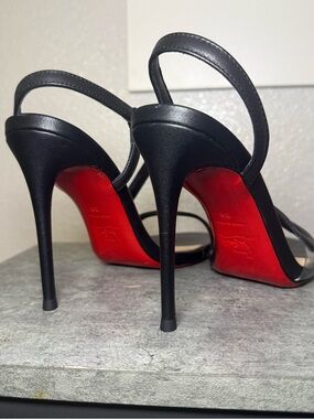 Black Strappy High Heel Sandals with Red Sole